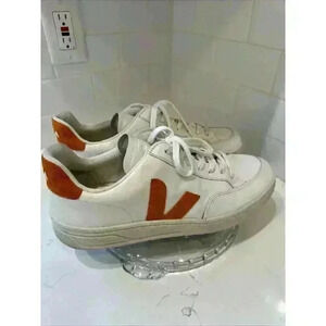Veja Men's V-12 Low Top Sneaker White Orange Suede Leather Sz EU 47 US 12.5